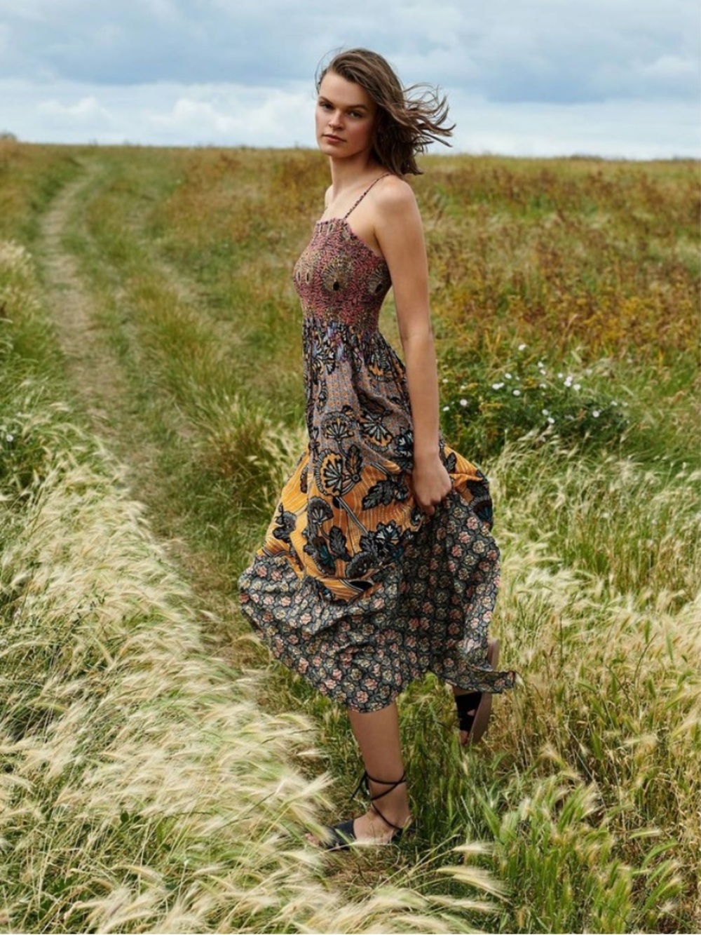 Anthropologie Jamila Smocked Maxi Dress Sz M